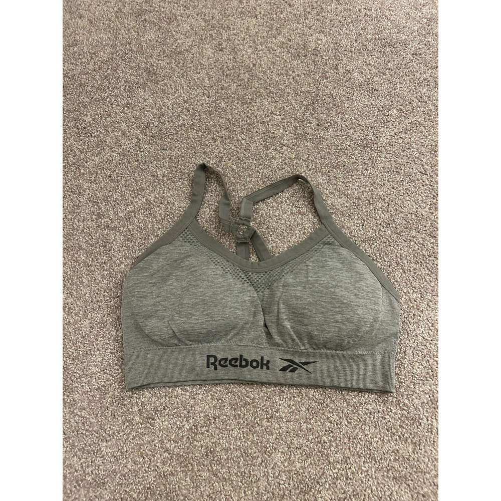 Reebok Sports Bra Women Large Grey Excellent Seamless Adjustable Racerback Mesh